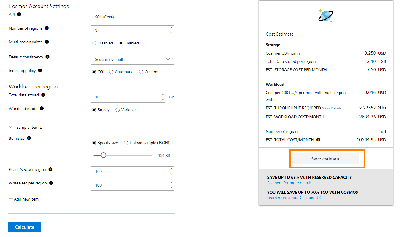 Cosmos DB Cost Calculator