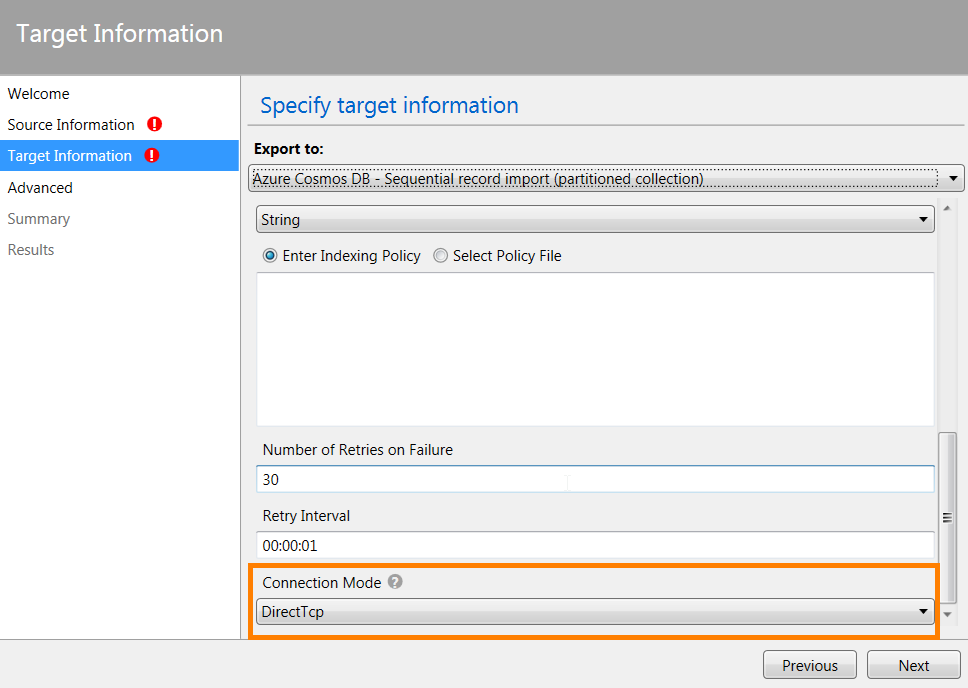 Cosmos DB Data Migrator Export