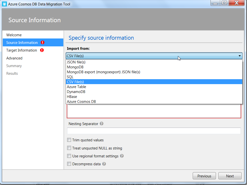 Cosmos DB Data Migrator Import