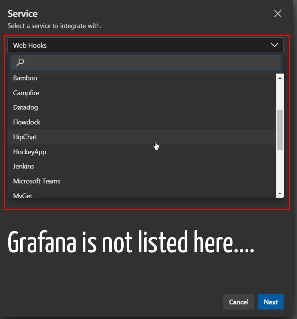 Grafana option missing on Azure Devops