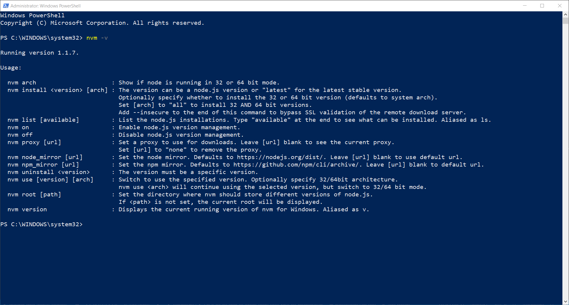 NVM Windows PowerShell